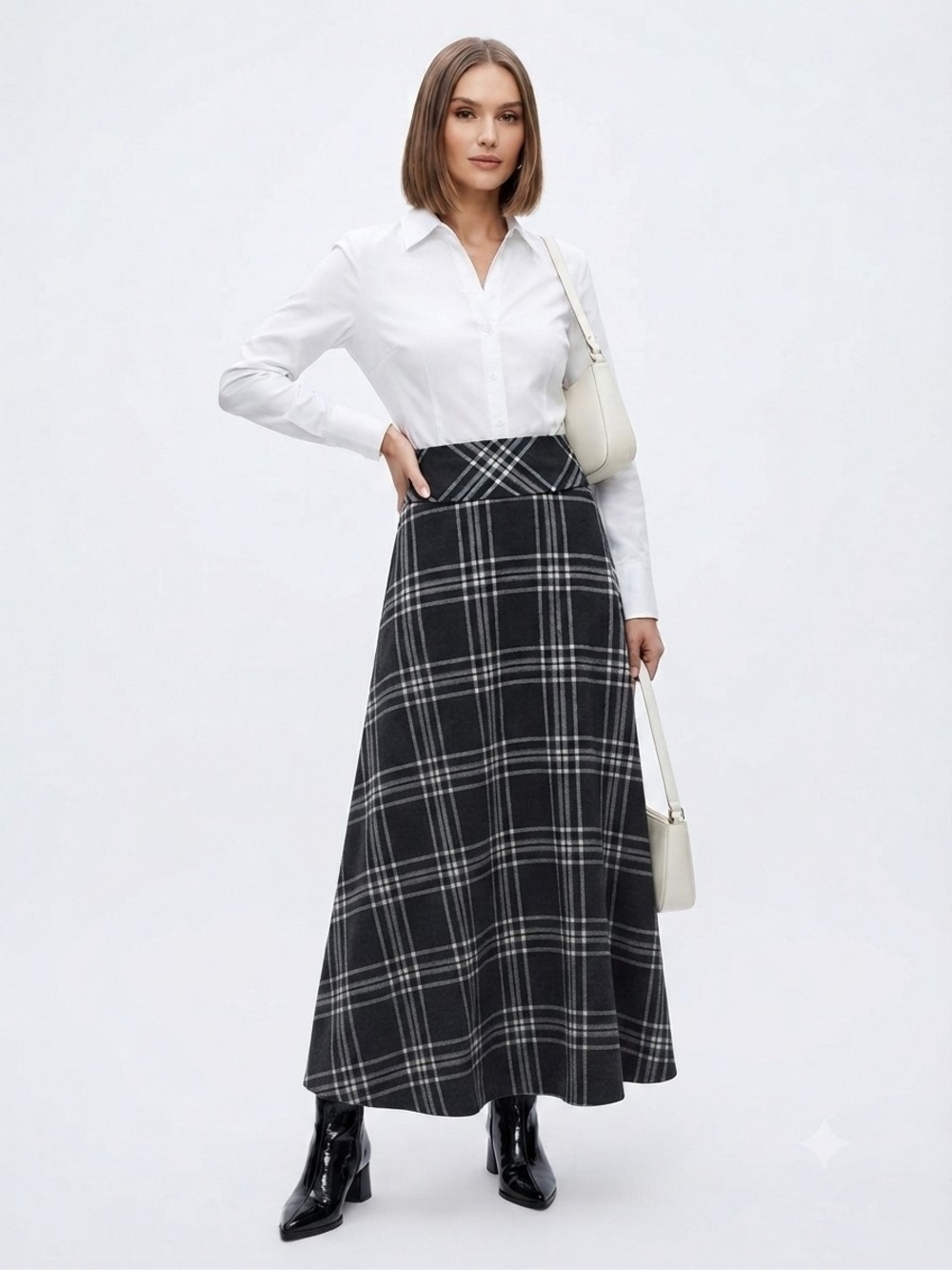 Classic Black Plaid Maxi Skirt - Women's Up To Size 3XL